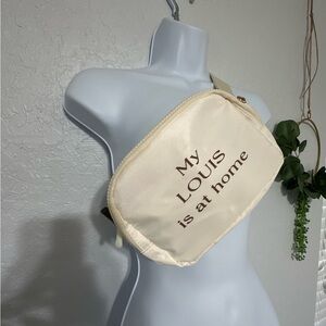 Cream Crossbody Bag with Text “My Louis is at home”